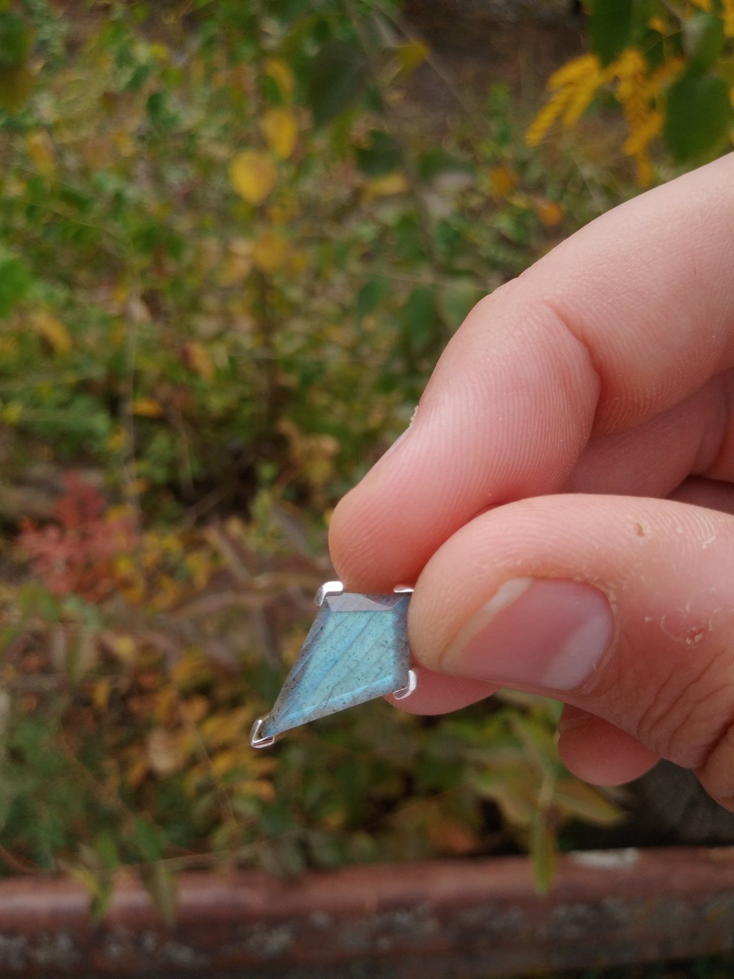 Kite Cut Canadian Labradorite Pendant and Ring Set in Sterling Silver