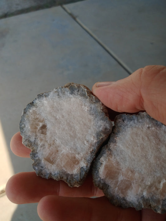 Pre-Cracked Pink Calcite Filled Geode FLUORESCENT