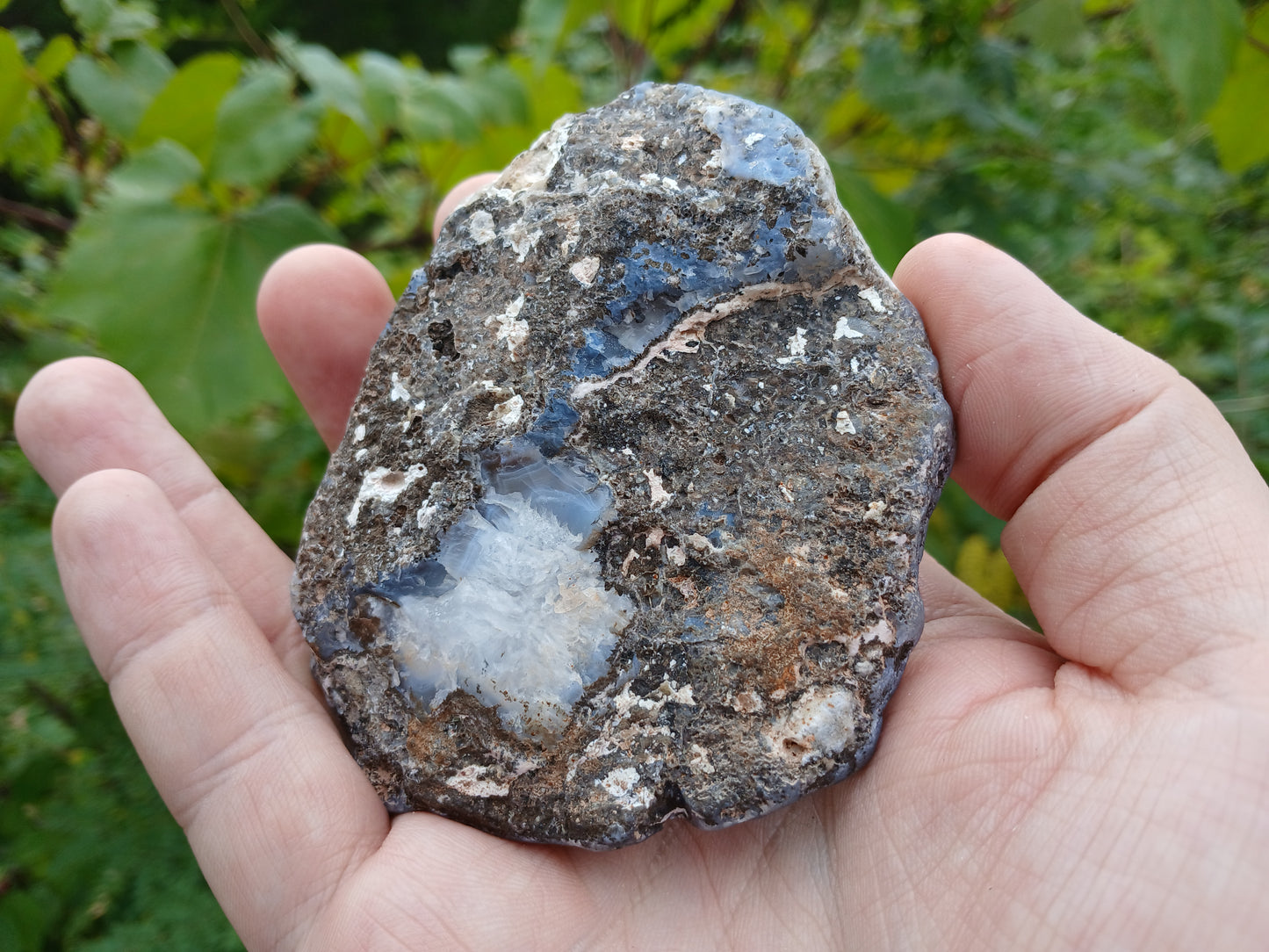 Polished Geode Half With Agate and Minor Amethyst