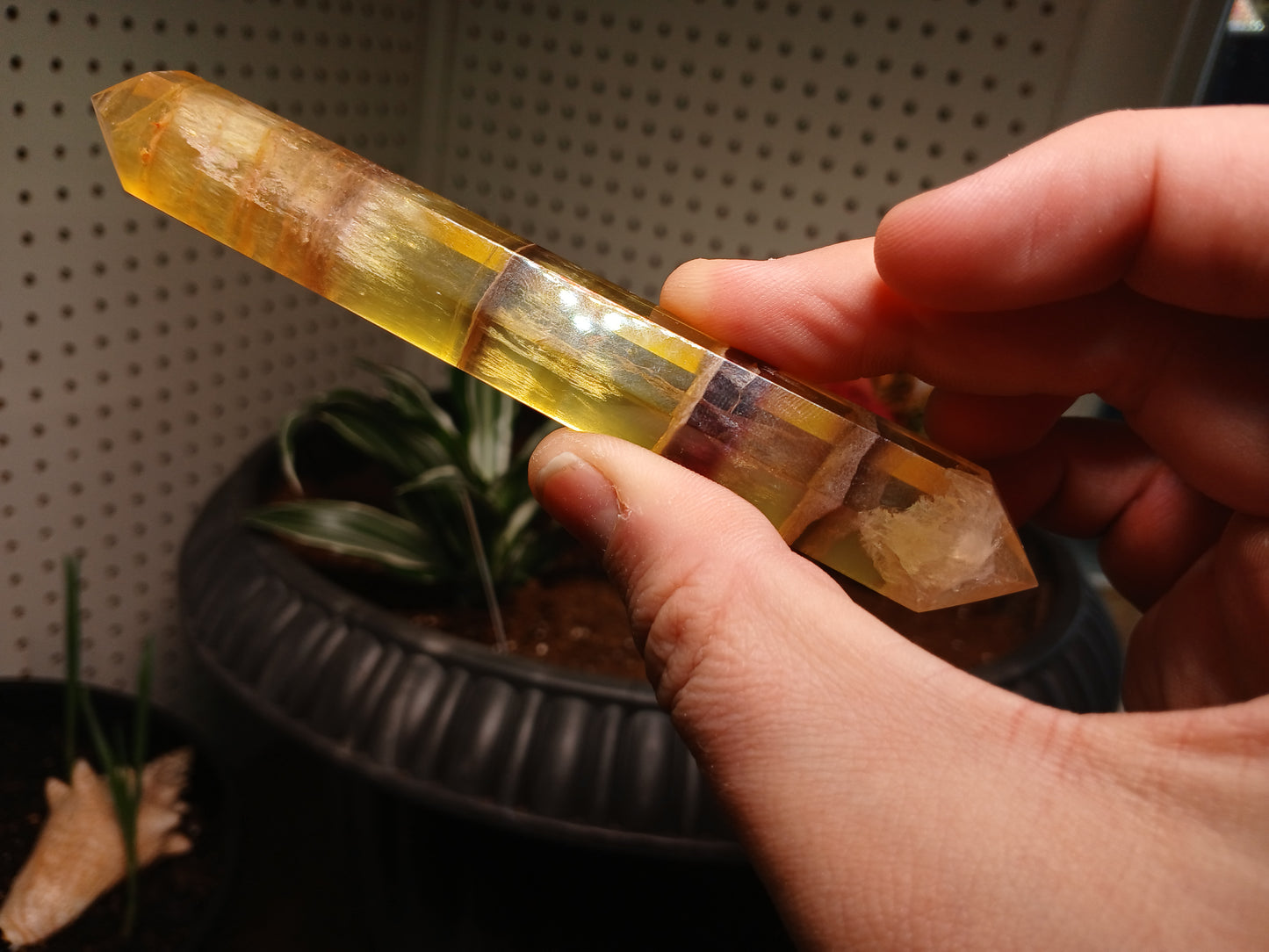 Yellow and Purple Fluorite "Wand"