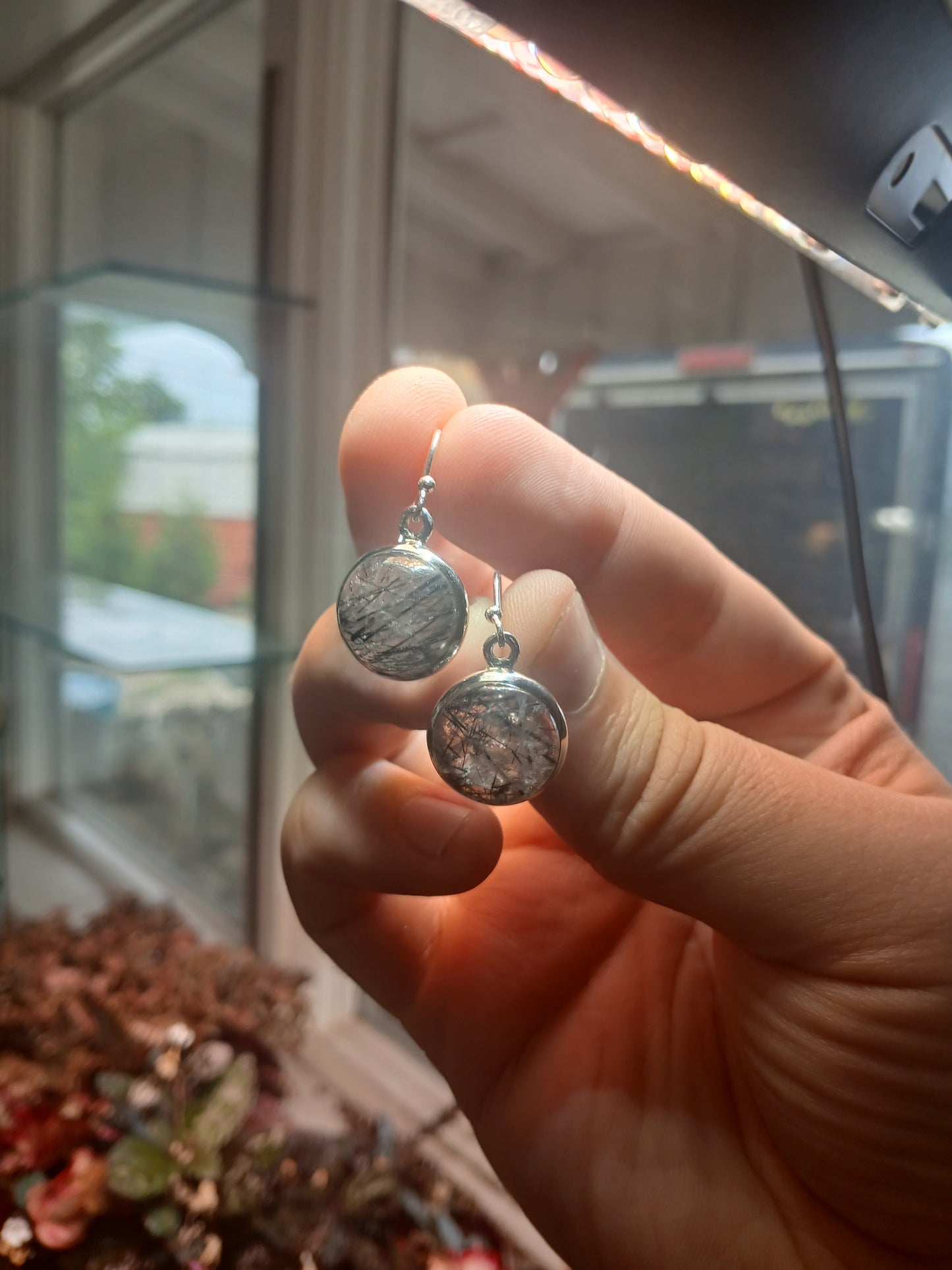 Black Rutilated Quartz in Sterling Silver Earrings
