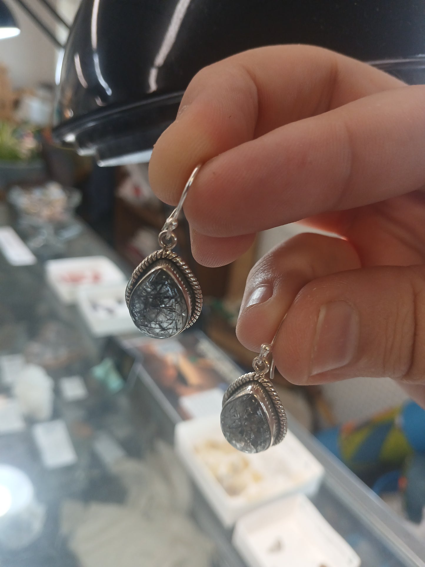 Black Rutilated Quartz in Sterling Silver Earrings
