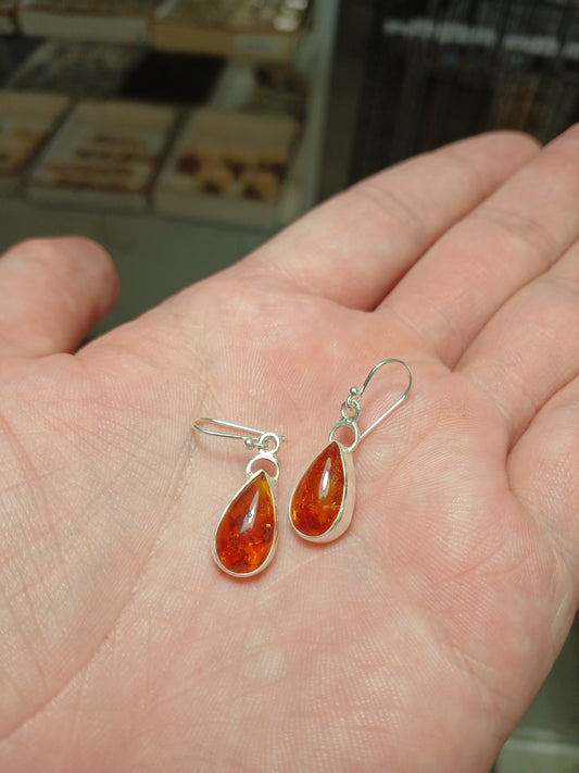 Amber Set In .925 Sterling Silver Earrings