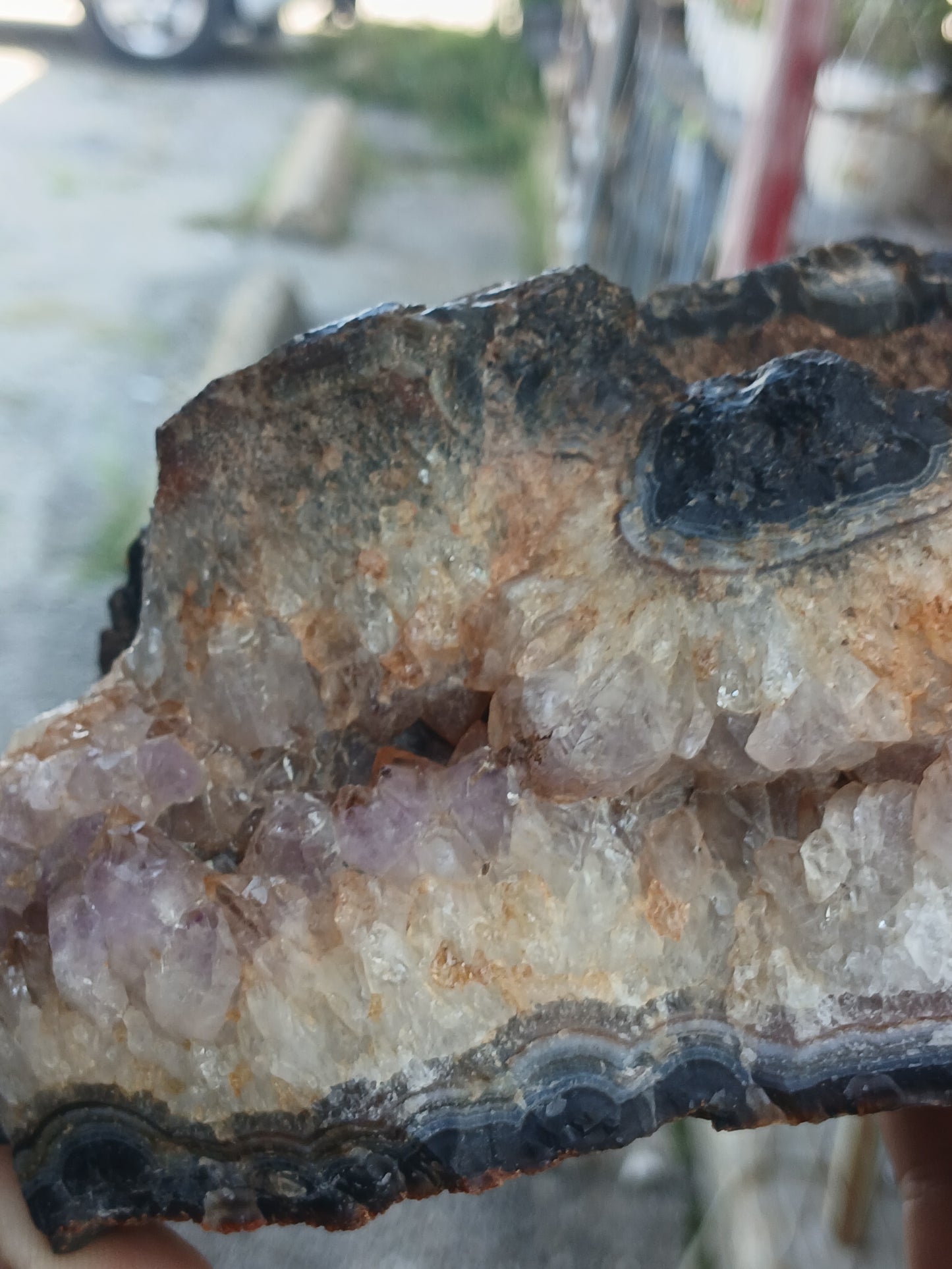 Polished One Side Agate w/ Pale Amethyst