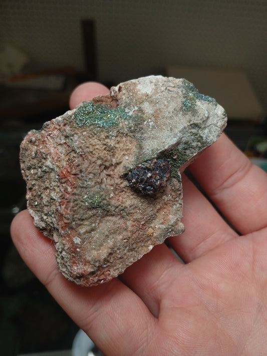 Sphalerite and Iridescent Marcasite on Pink Dolomite
