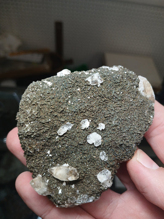 Calcite and Iridescent Marcasite on Dolomite with Minor Barite