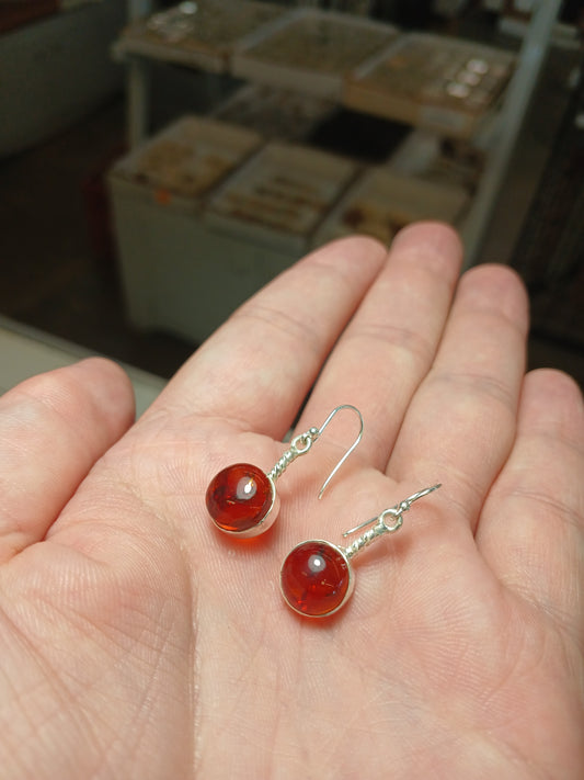 Amber Set In .925 Sterling Silver Earrings