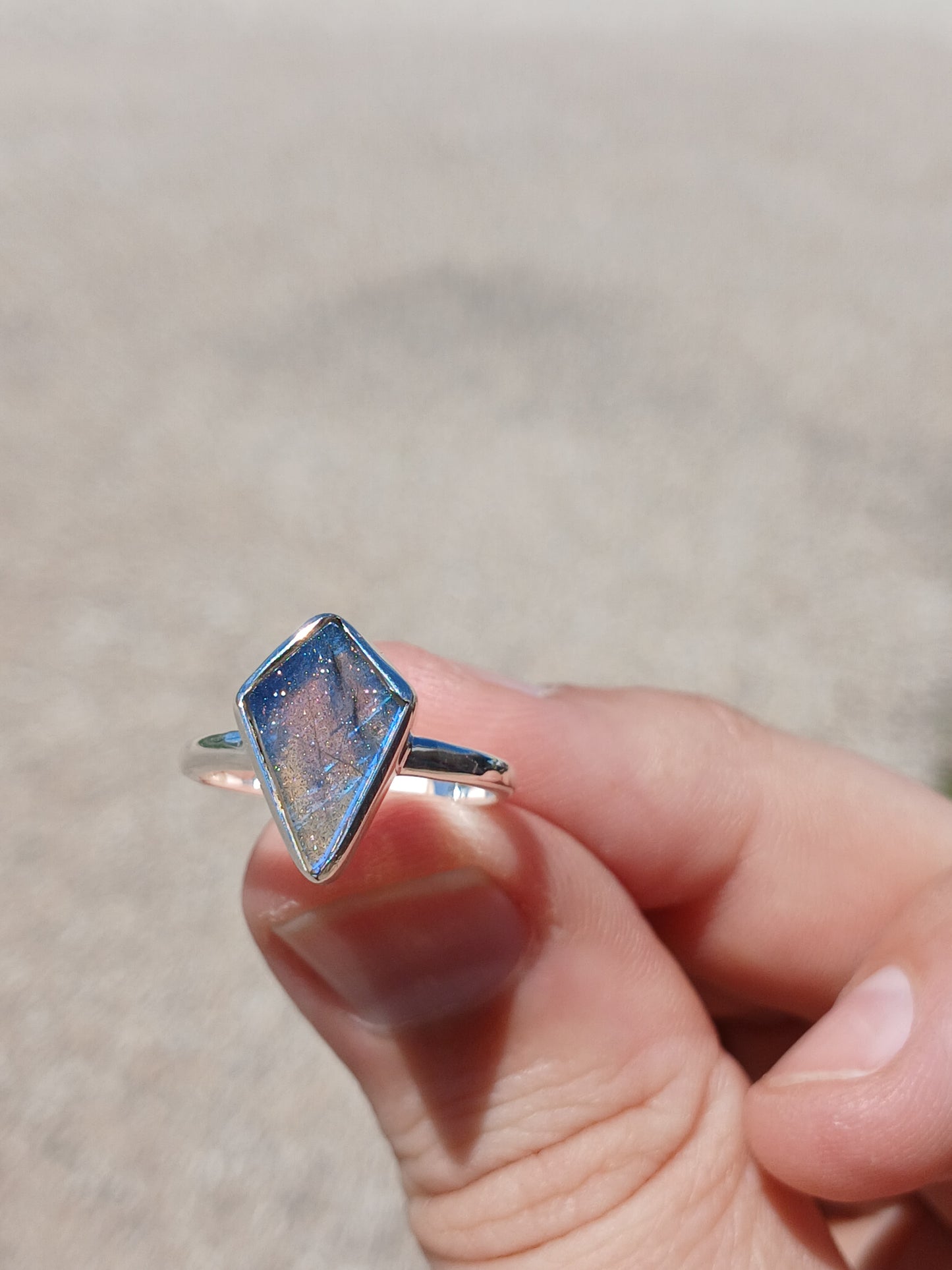 .925 Sterling Silver Canadian Labradorite -Blue Flash- Shield Ring