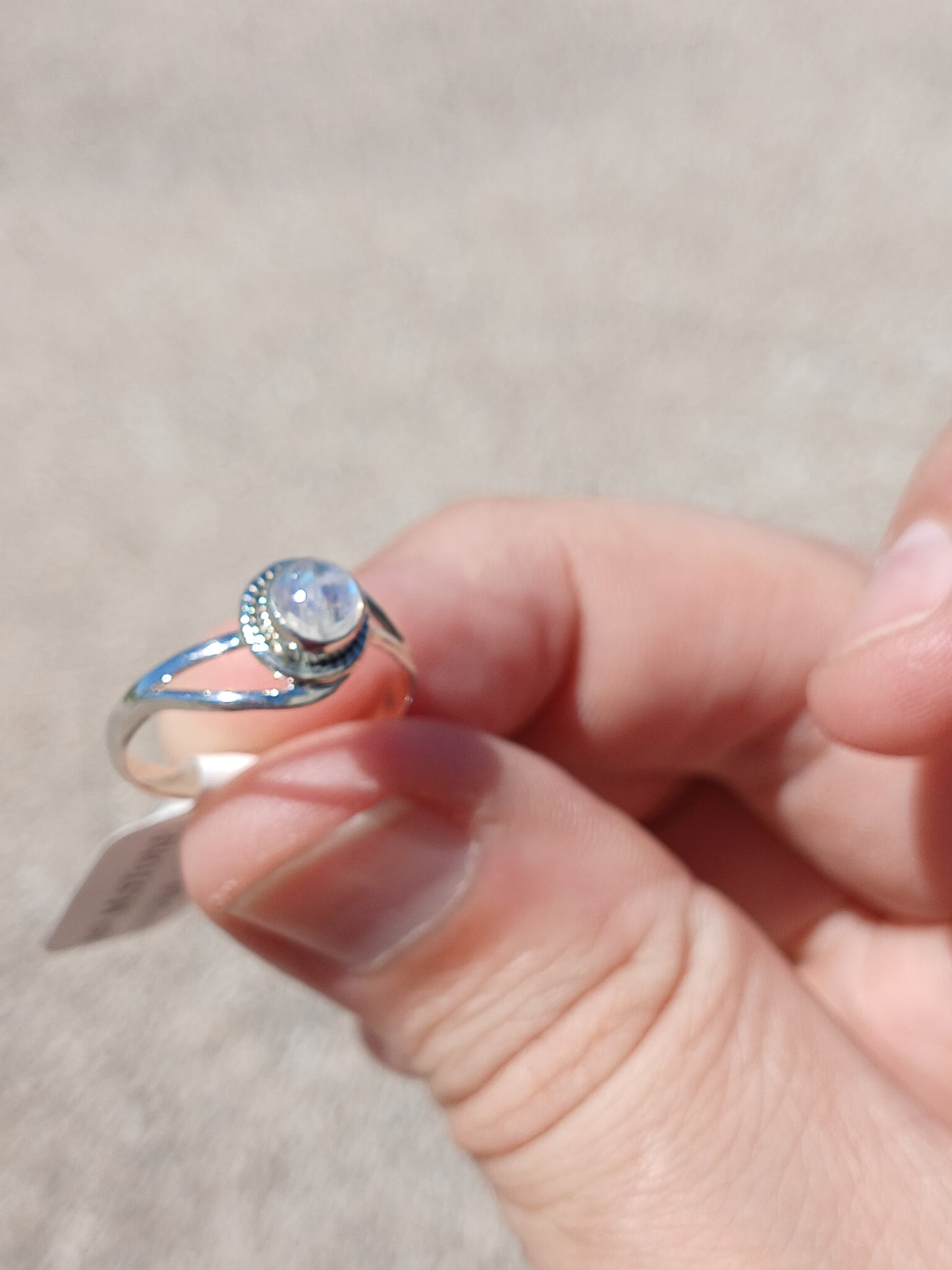 .925 Sterling Silver "Rainbow Moonstone" Ring - Blue Flash-
