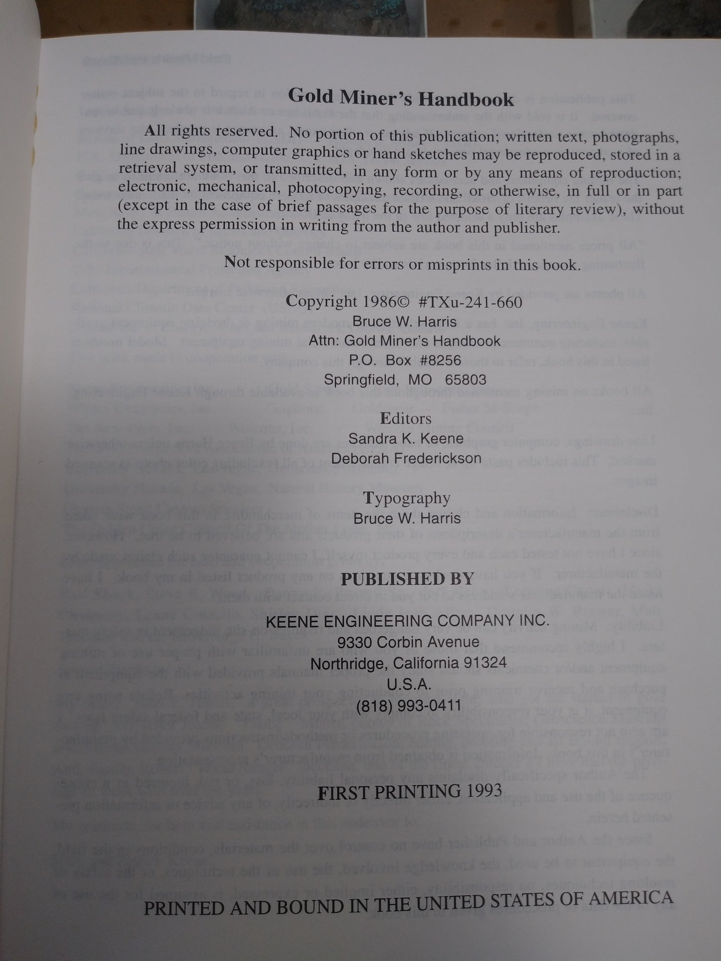 1993 Gold Miner's Handbook - Fair/Good Condition