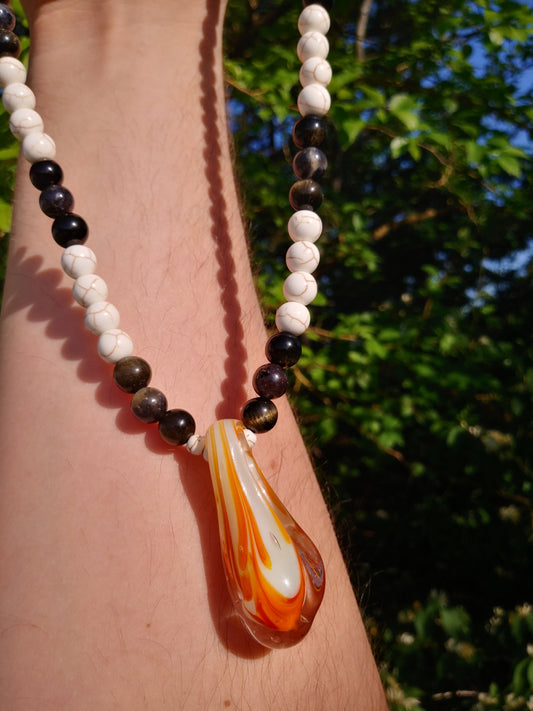 Fluorescent Blown Glass Flame Pendant