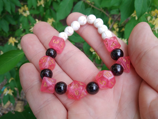 "Critical Roll" Bracelet - Garnet and Howelite