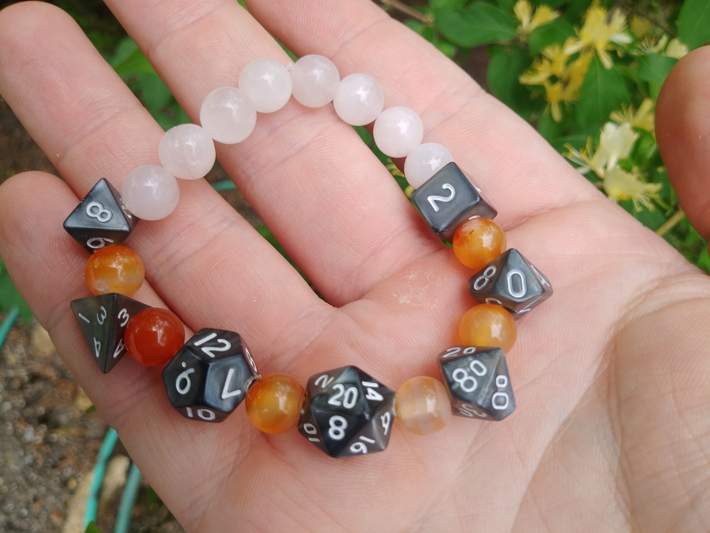 "Critical Roll" Bracelet - Carnelian and Rose Quartz