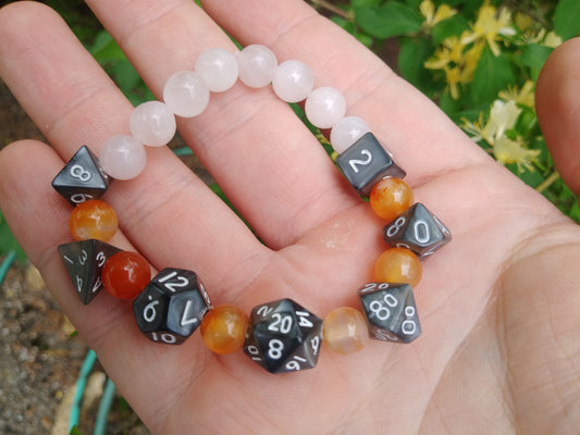 "Critical Roll" Bracelet - Carnelian and Rose Quartz