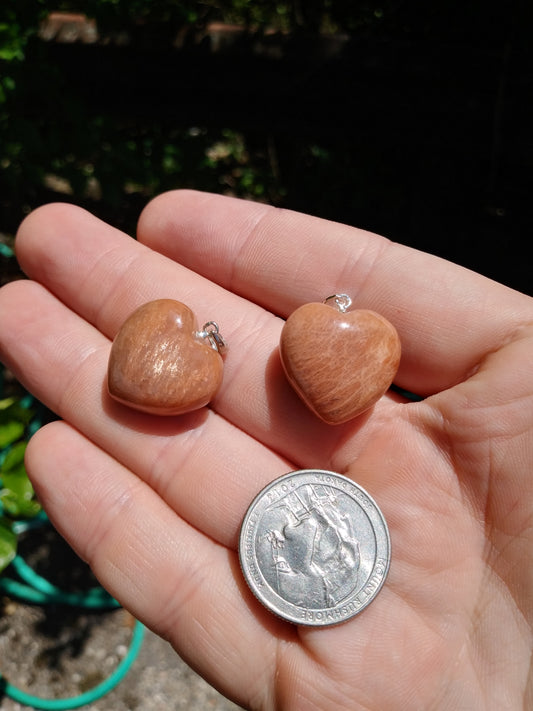 Peach Moonstone Heart Pendant with Sterling Silver
