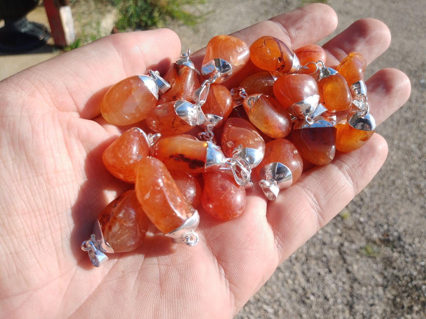 Tumbled Carnelian Pendants (Silver Plated