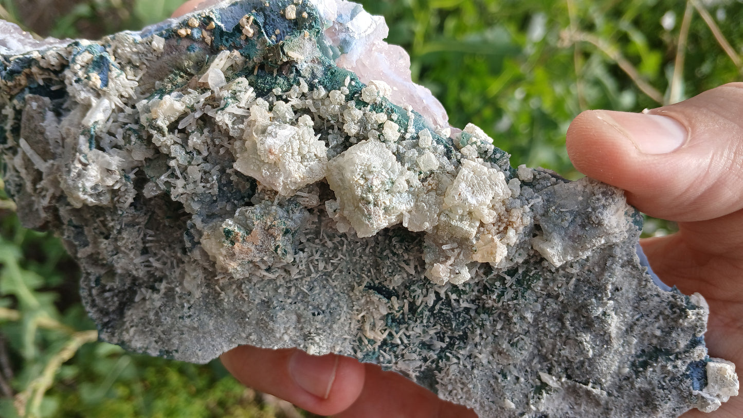 Quartz Variety Amethyst With Agate, Aragonite Pseudomorphs AND Fluorite Pseudomorphs