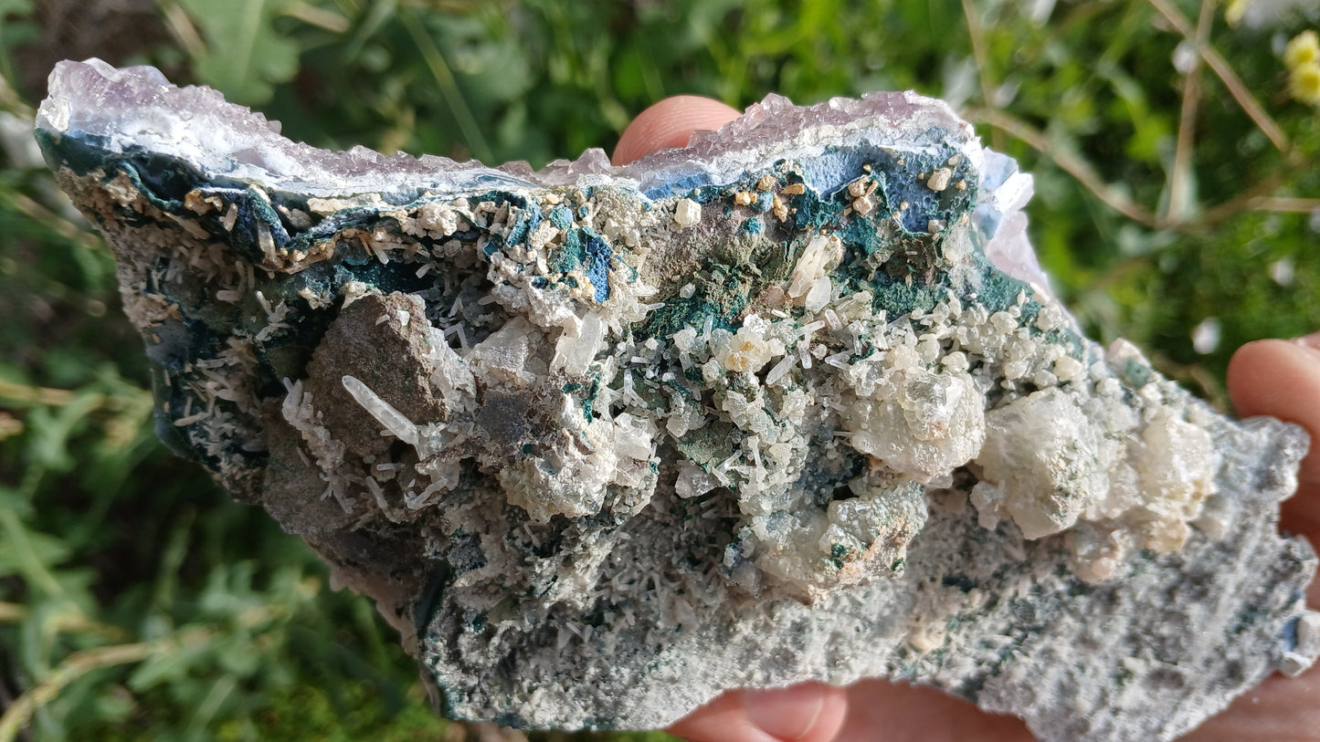 Quartz Variety Amethyst With Agate, Aragonite Pseudomorphs AND Fluorite Pseudomorphs