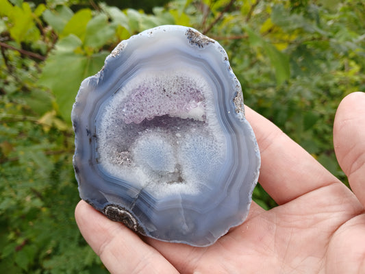 Polished Geode Half With Agate and Minor Amethyst