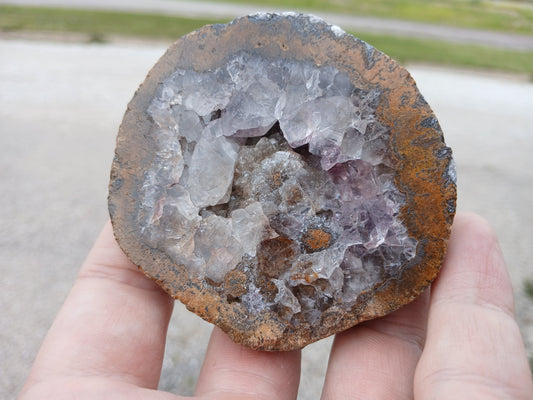 Polished Geode Half With Smoky Quartz and Minor Amethyst