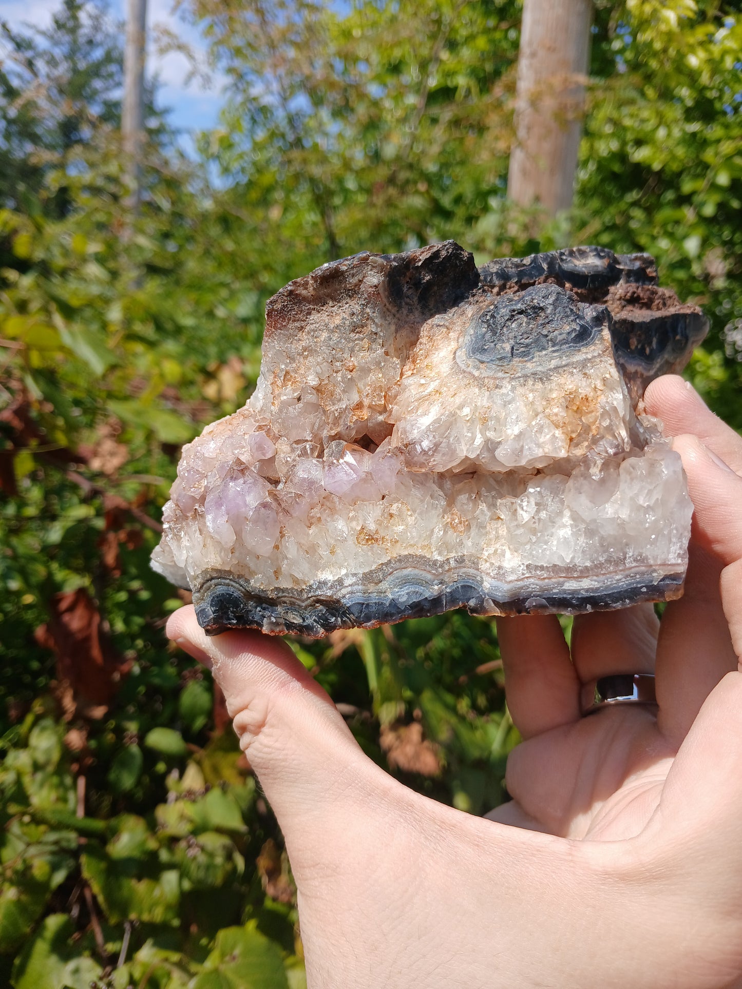 Polished One Side Agate w/ Pale Amethyst