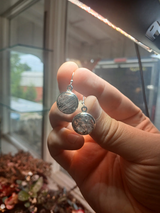 Black Rutilated Quartz in Sterling Silver Earrings