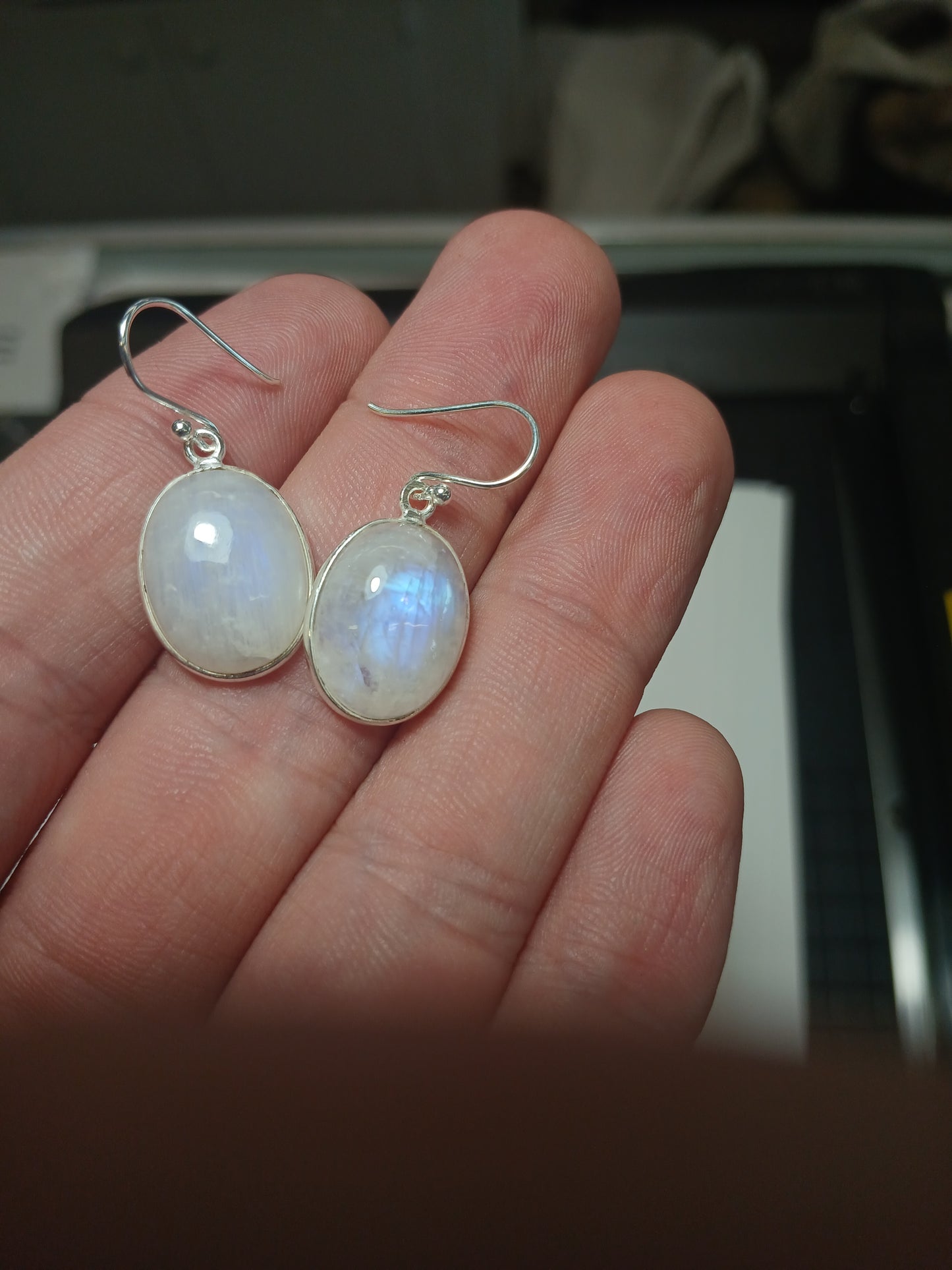 Rainbow Moonstone in .925 Sterling Earrings