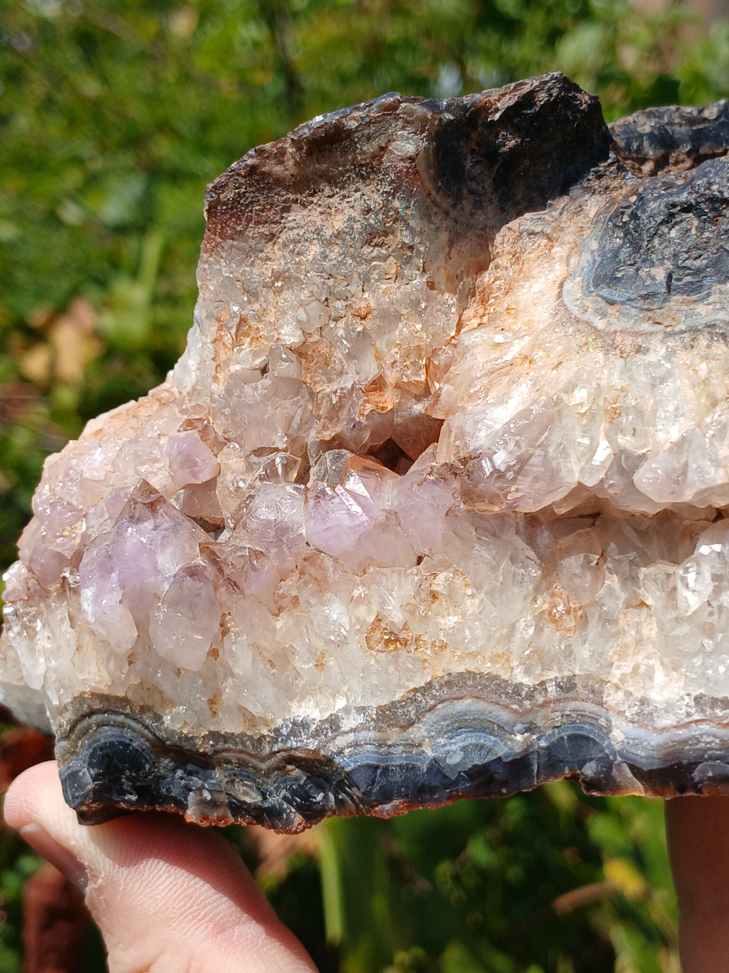 Polished One Side Agate w/ Pale Amethyst