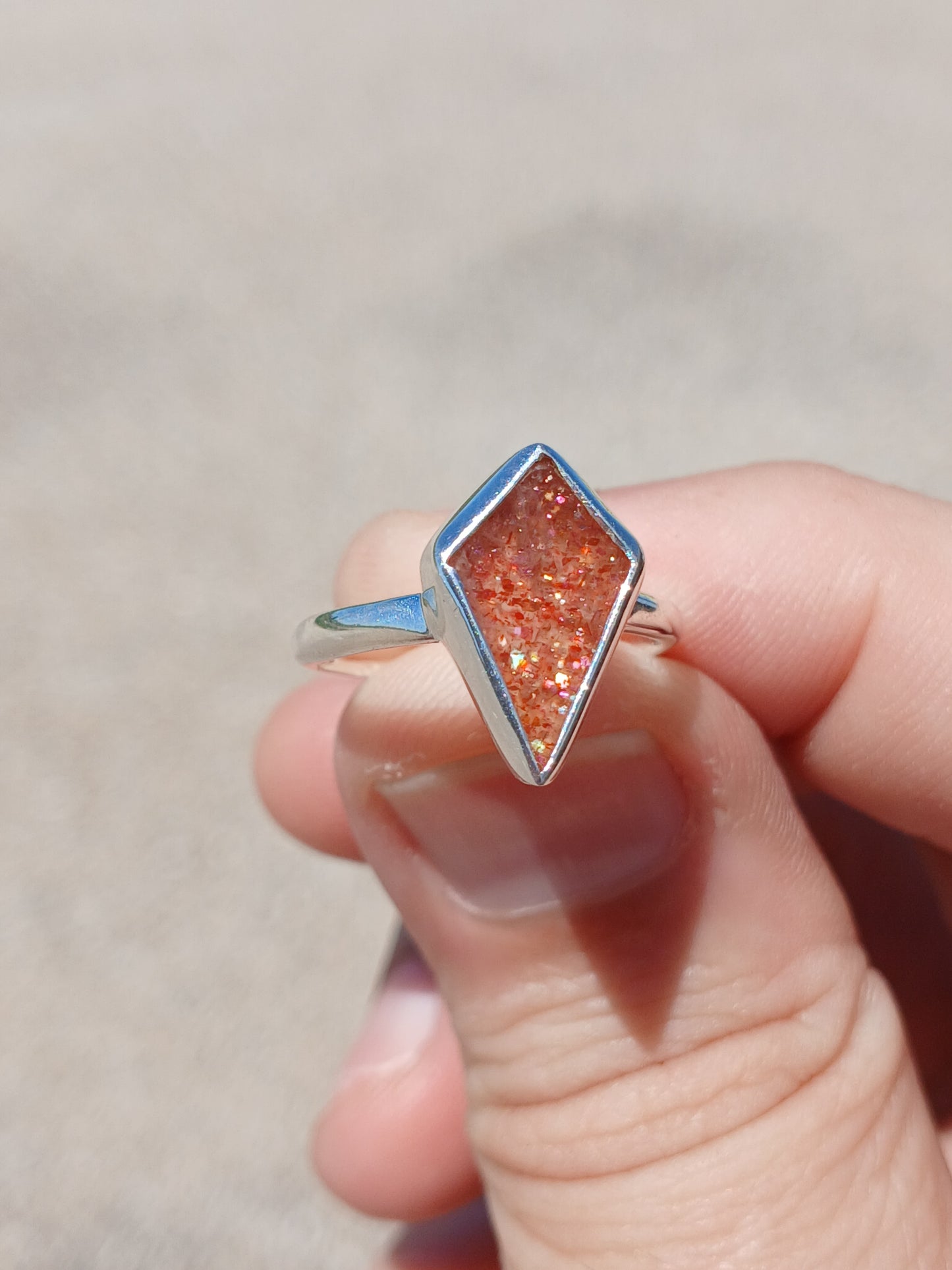 .925 Sterling Silver Norwegian Sunstone Shield Ring