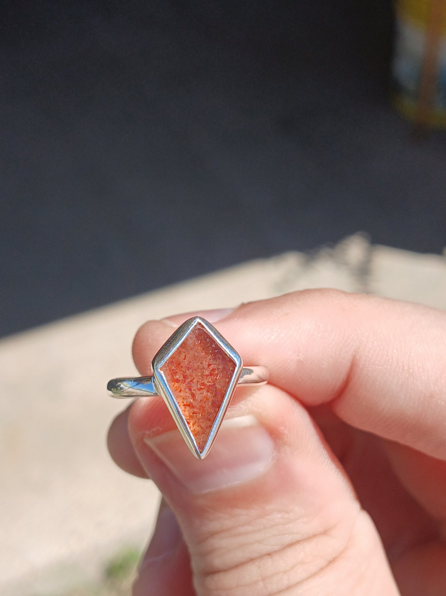 .925 Sterling Silver Norwegian Sunstone Shield Ring