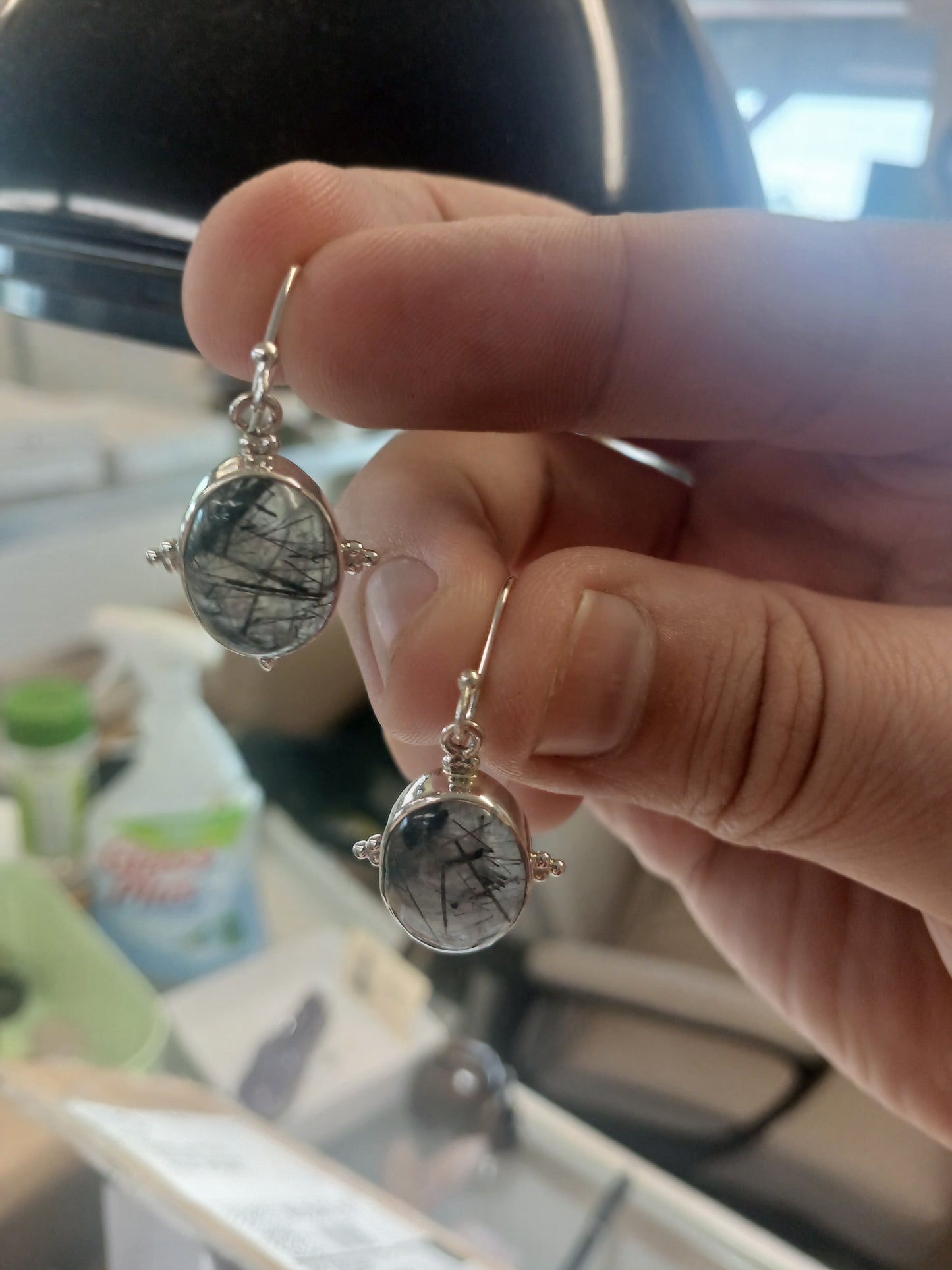 Black Rutilated Quartz in Sterling Silver Earrings