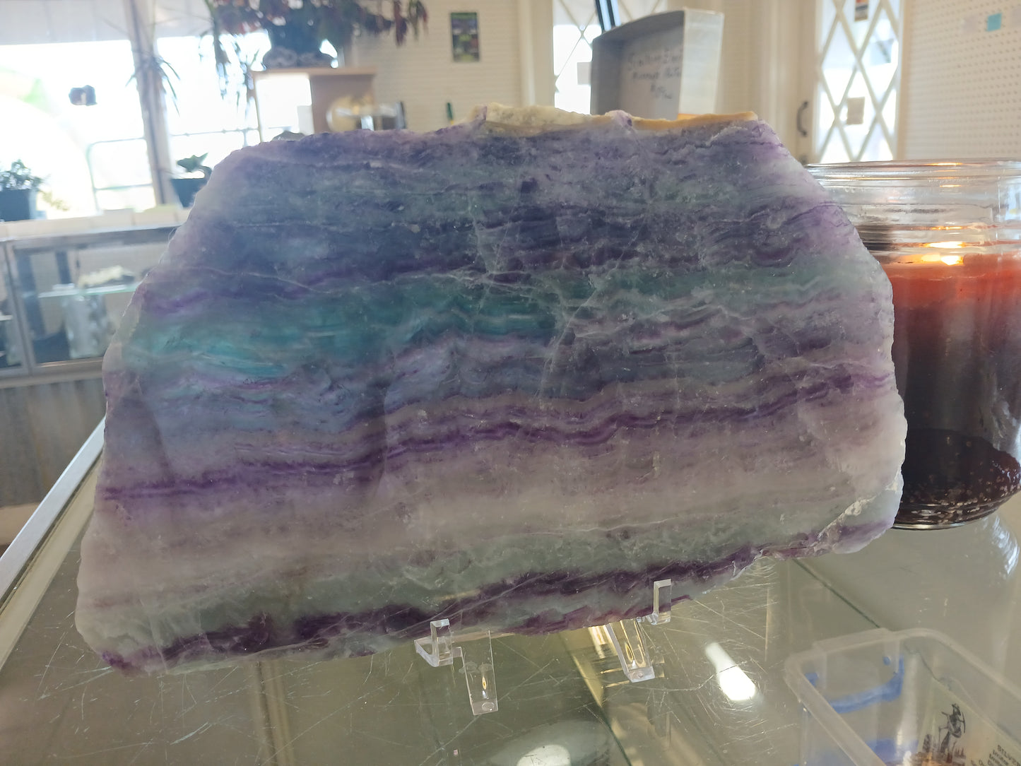 Large Polished Rainbow Fluorite Slab