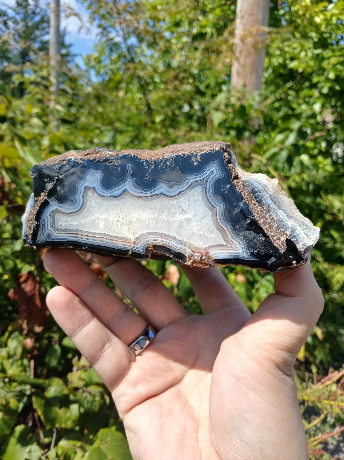 Polished One Side Agate w/ Pale Amethyst