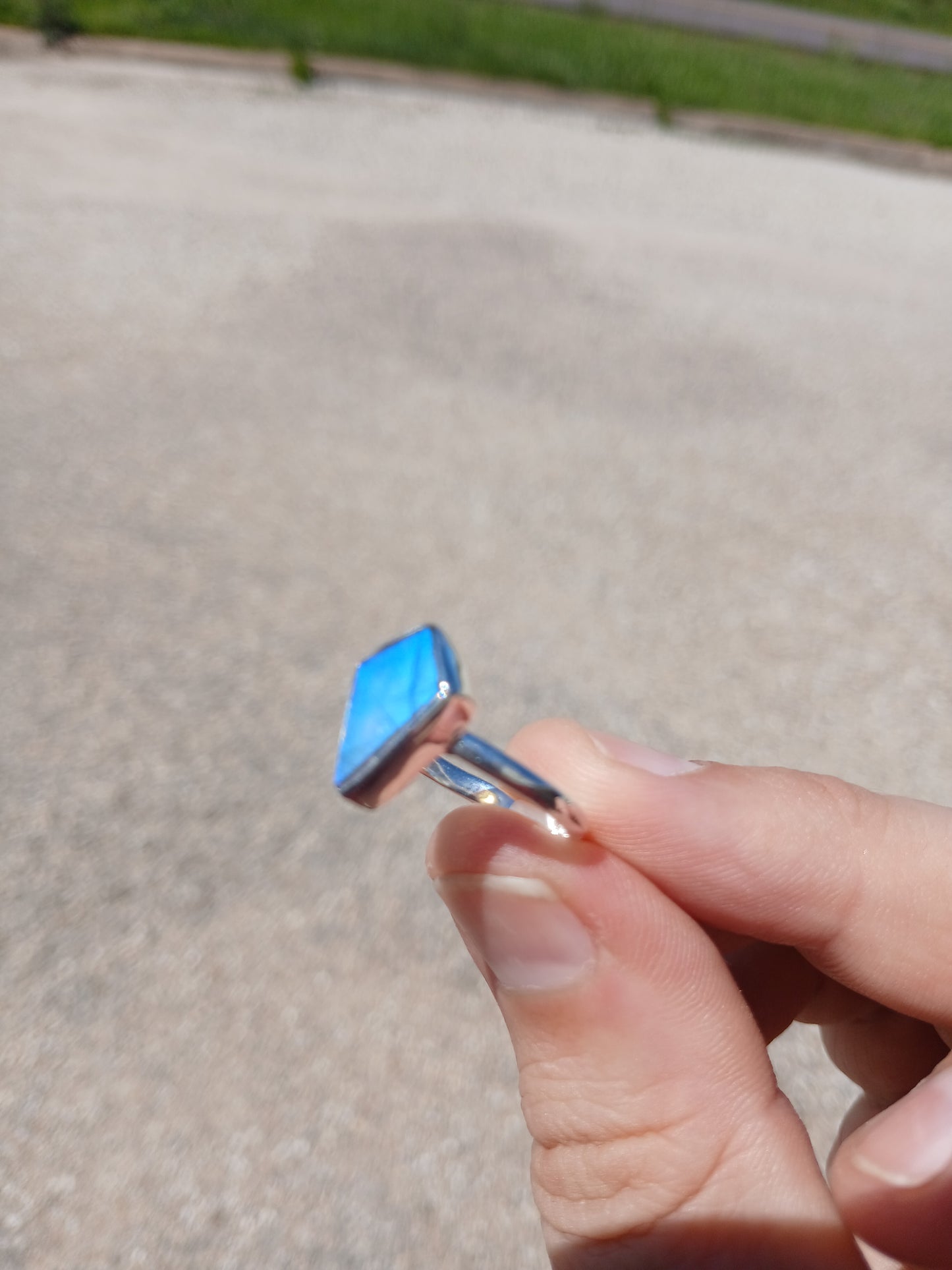 .925 Sterling Silver Canadian Labradorite -Blue Flash- Shield Ring