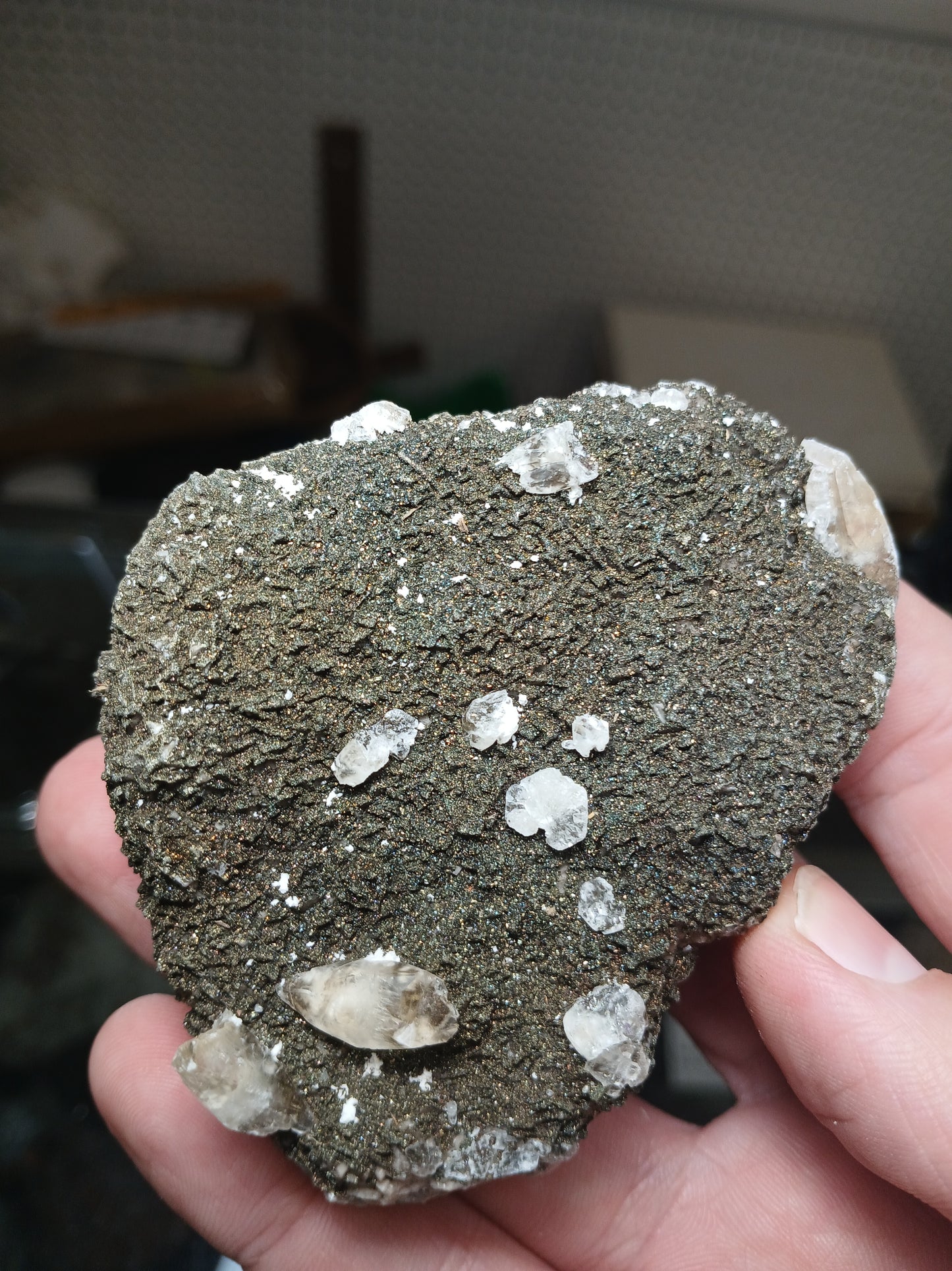 Calcite and Iridescent Marcasite on Dolomite with Minor Barite