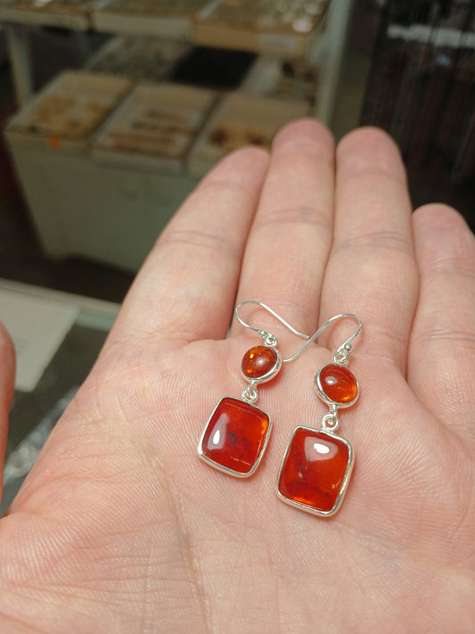 Amber Set In .925 Sterling Silver Earrings