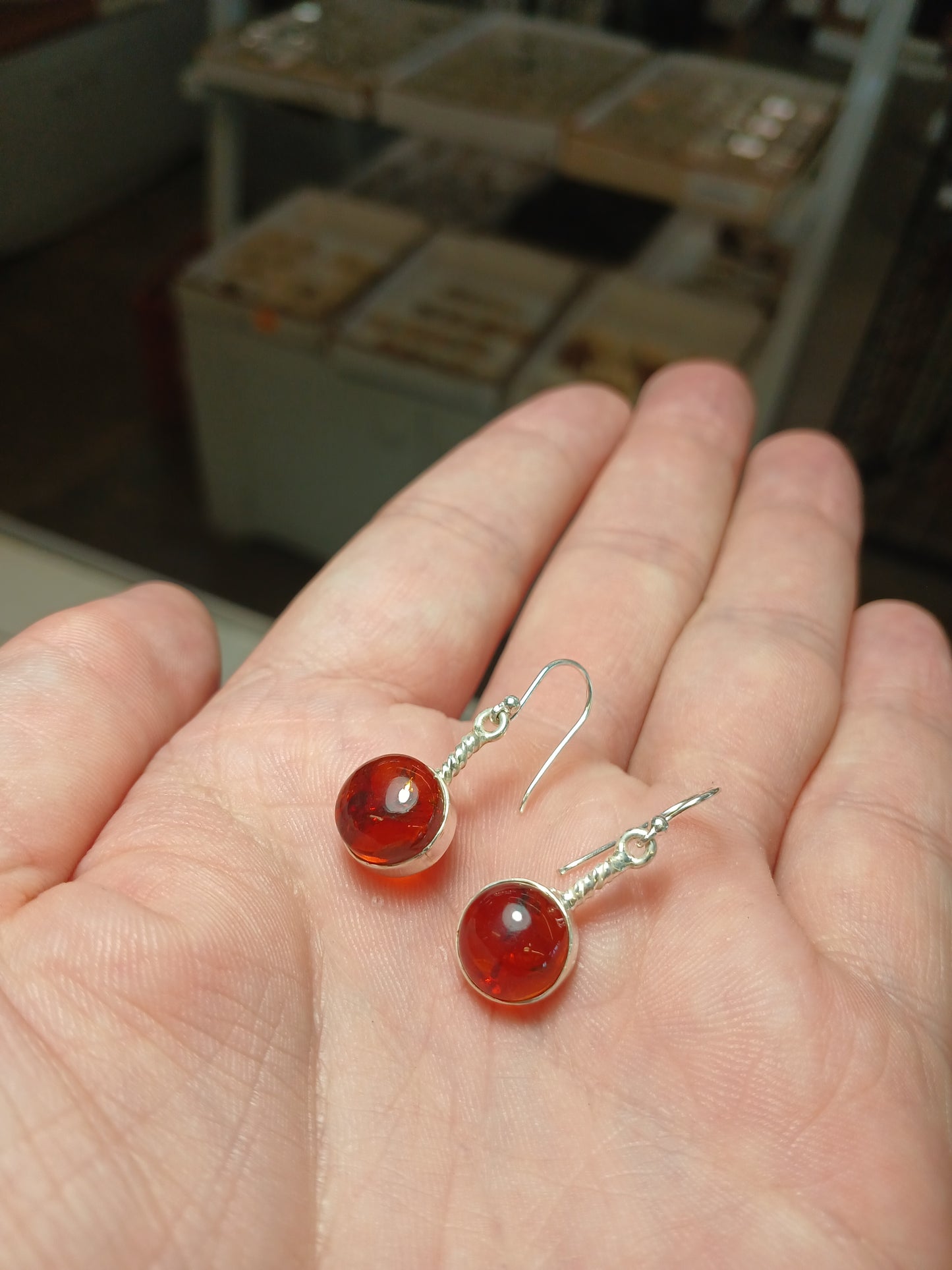 Amber Set In .925 Sterling Silver Earrings