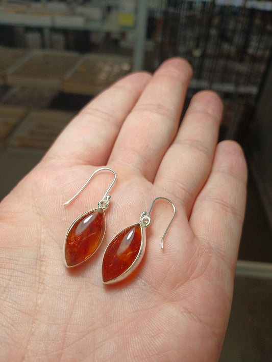 Amber Set In .925 Sterling Silver Earrings