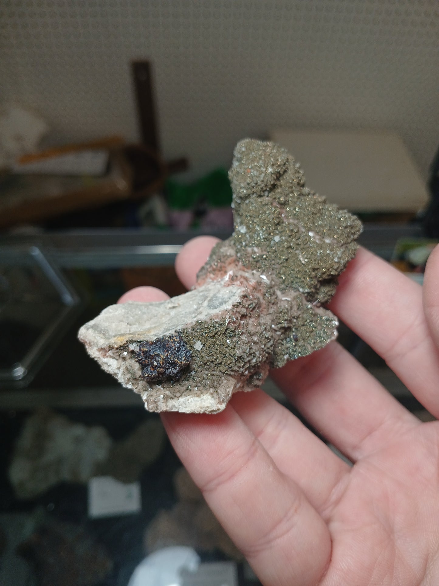 Sphalerite and Iridescent Marcasite on Pink Dolomite