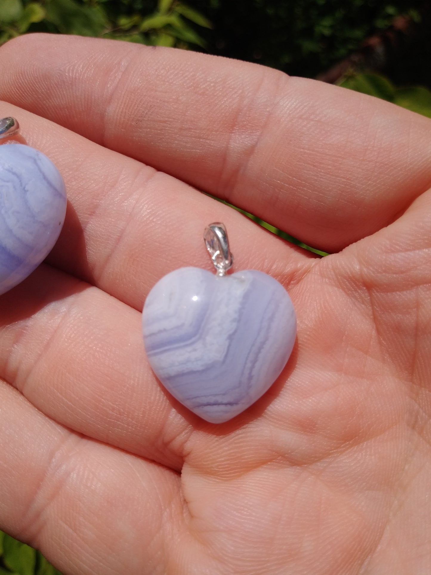 Blue Lace Agate Heart Pendant with Sterling Silver