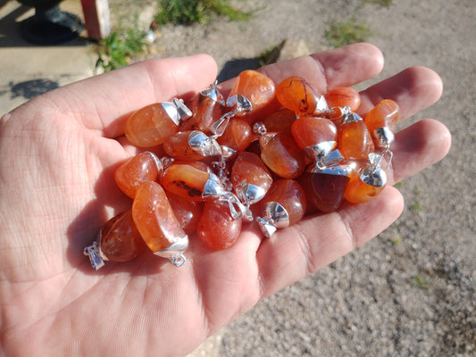 Tumbled Carnelian Pendants (Silver Plated