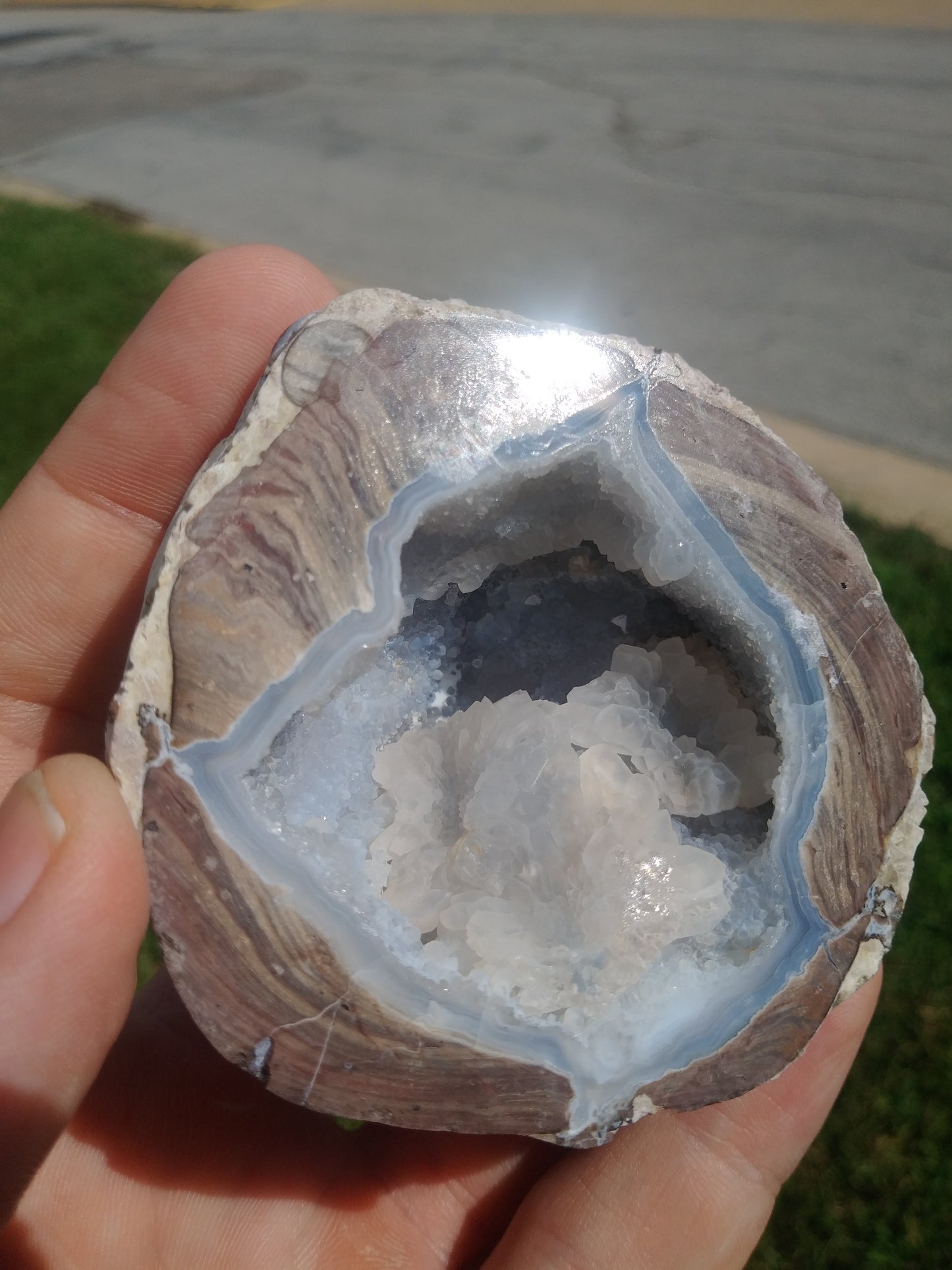 Polished Dugway Geode Half With Quartz Flowers