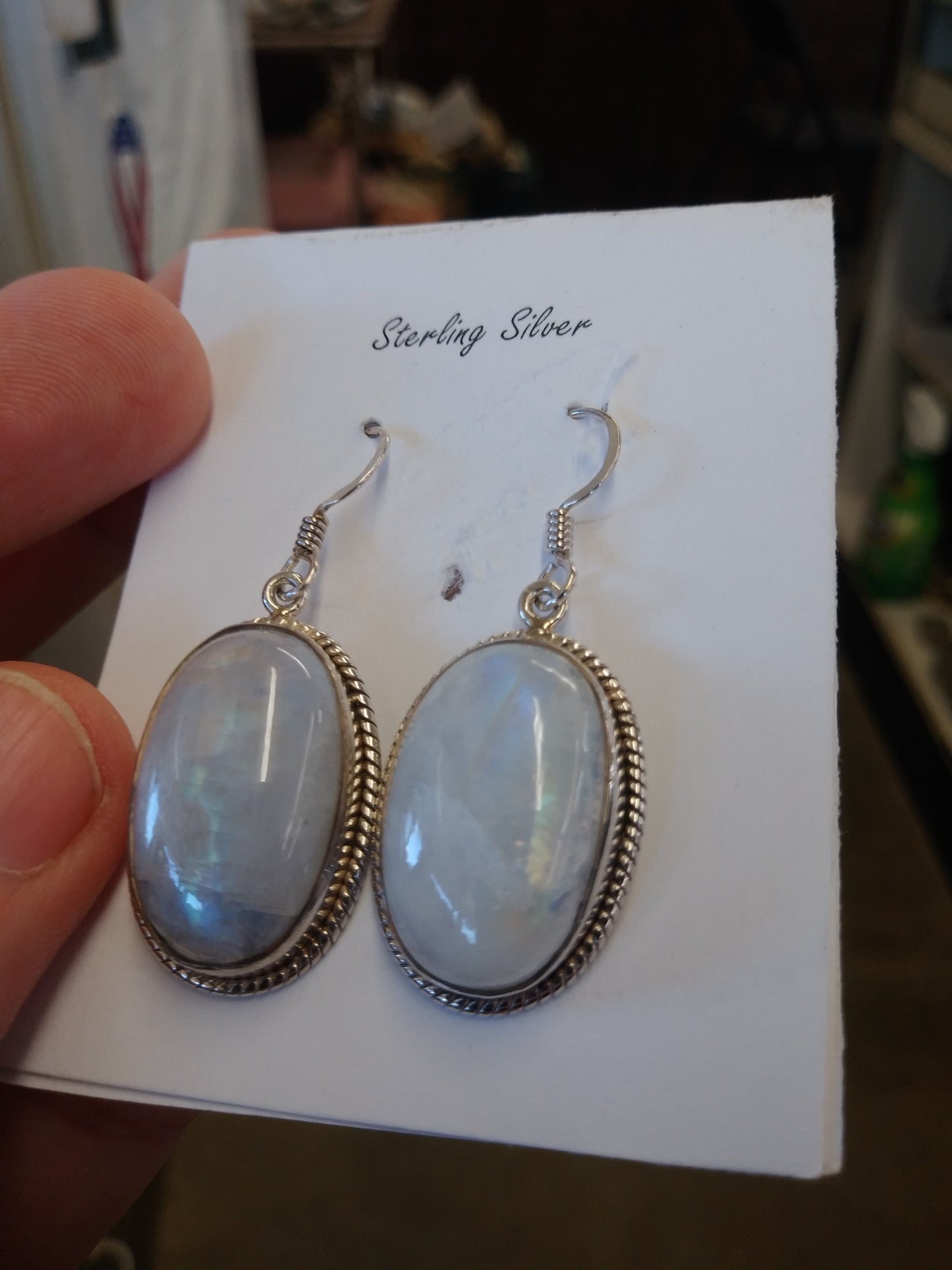 Rainbow Moonstone Earrings in Sterling Silver