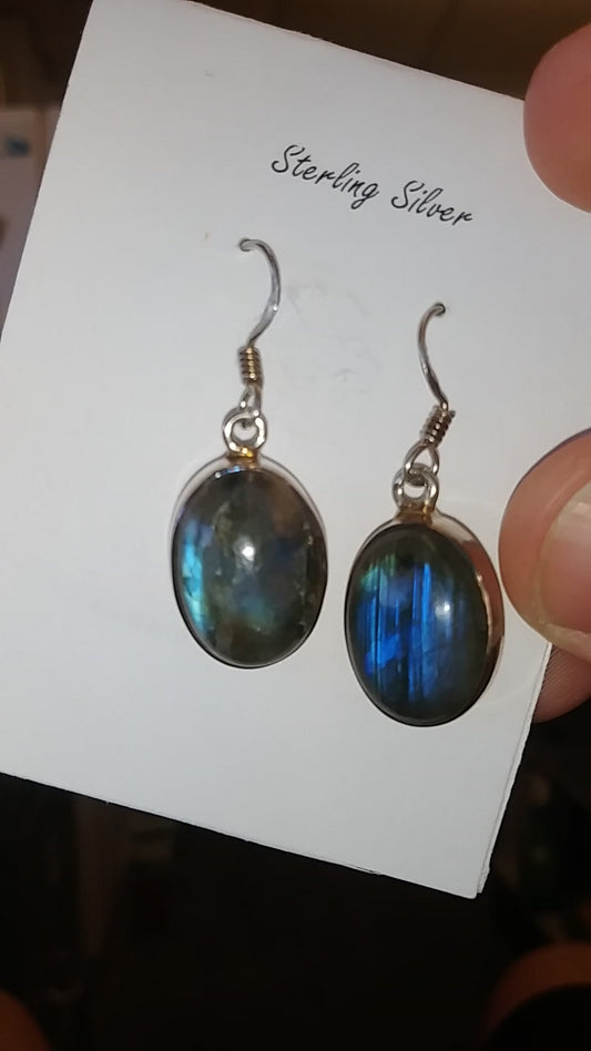 Oval Labradorite In Sterling Silver Earrings